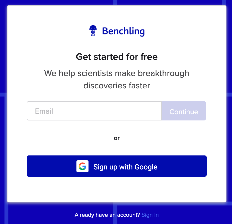 click through for Benchling signup